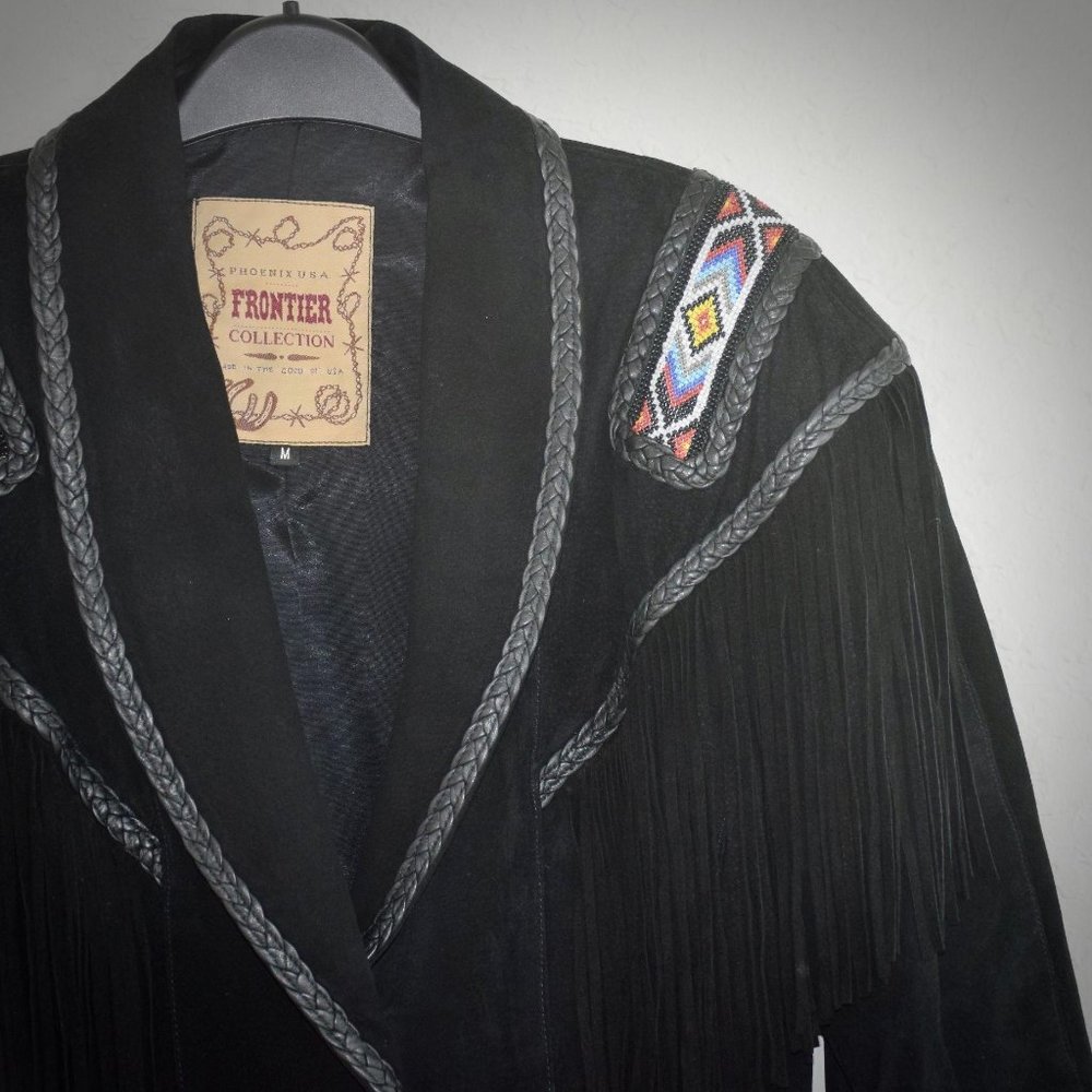 Phoenix Frontier Collection Vtg Black Suede Fringe - Picture 3 of 10